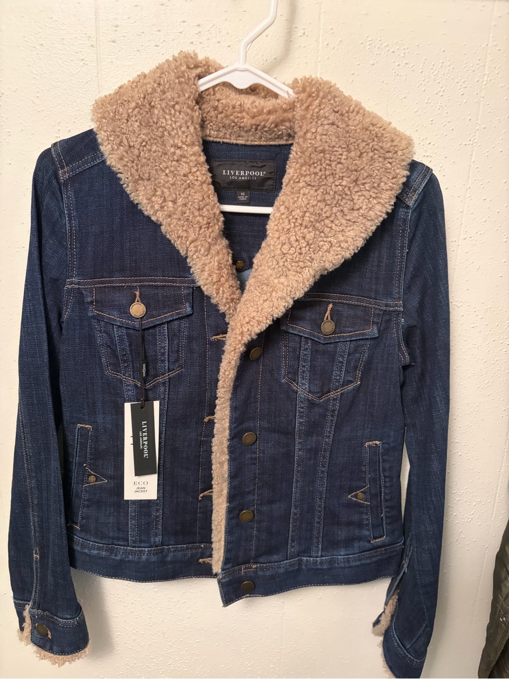 Liverpool Dark Blue Denim Jacket with Tan Sherpa Lining